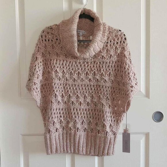 Jennifer Lopez Cap Sleeve Open Weave Shimmer Cowl Neck Sweater - Picture 1 of 8